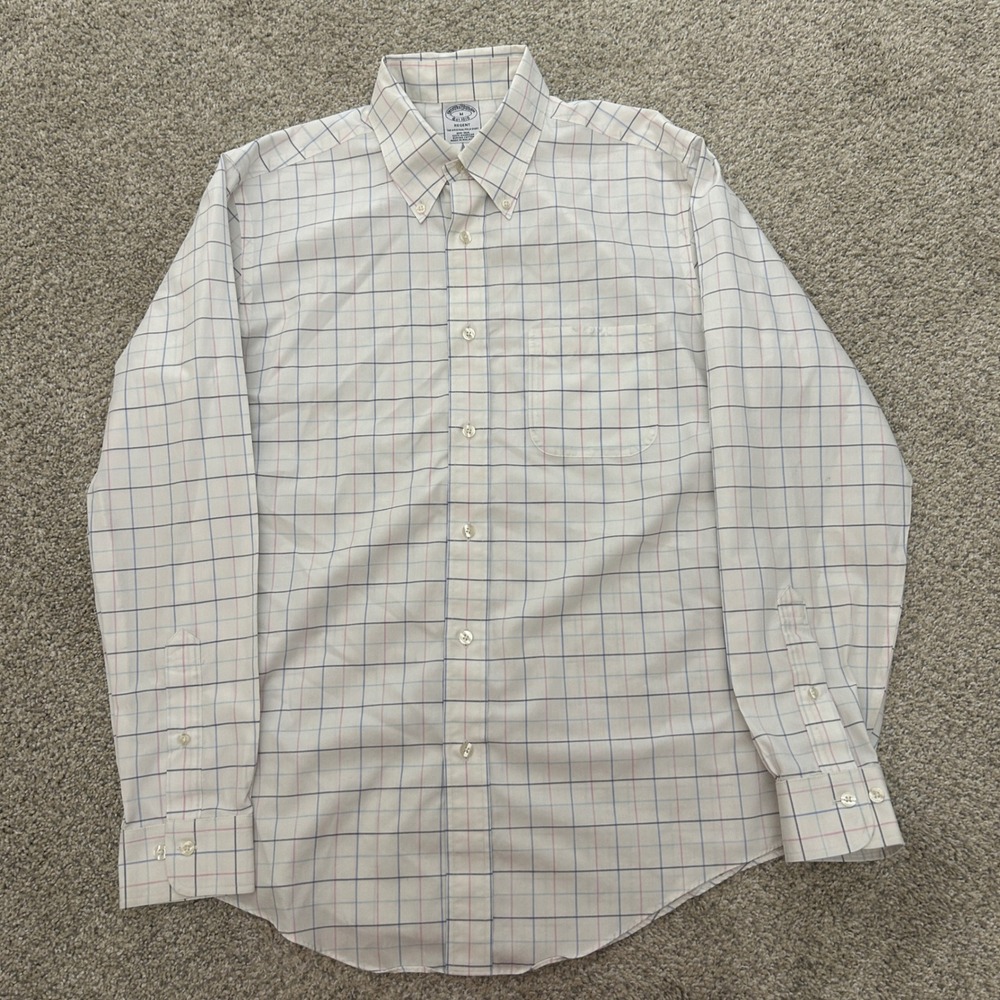 Brooks Brothers Button Down Shirt M White Regent Non-Iron Supima Cotton Check - Picture 5 of 8